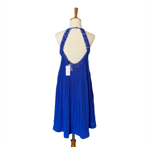 Sugar + Lips Pleated Cut Out Mini Dress Size Medium Royal Blue - Picture 8 of 8